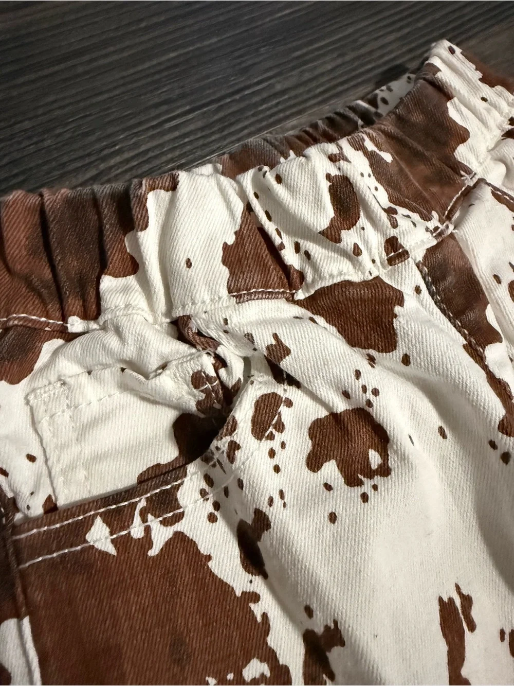 Girls Size XXS Cowprint Flared Pants in White & Brown